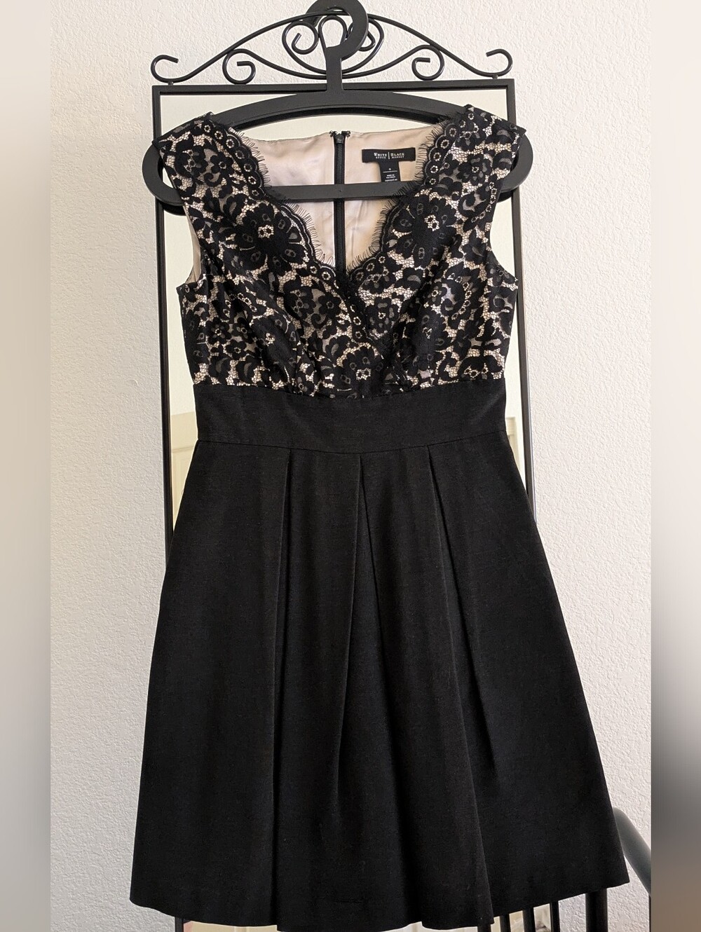 WHBM Black Lace Bodice Fit and Flare Dress with Pockets